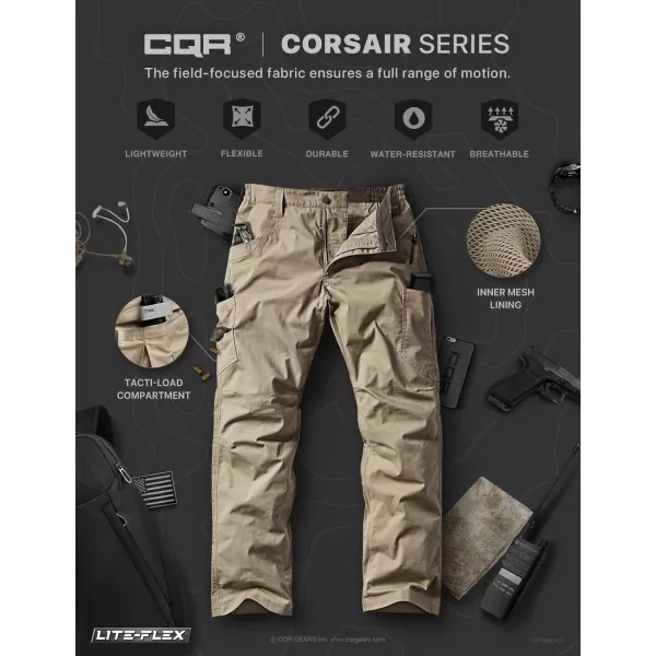 CQR Mens Utility Flex Cargo Pants ClassicFit Casual Stretch Work Pants Water Resistant Lightweight Tactical Hiking PantsCorsair Alamo Khaki