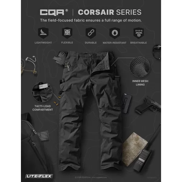 CQR Mens Utility Flex Cargo Pants ClassicFit Casual Stretch Work Pants Water Resistant Lightweight Tactical Hiking PantsCorsair Black