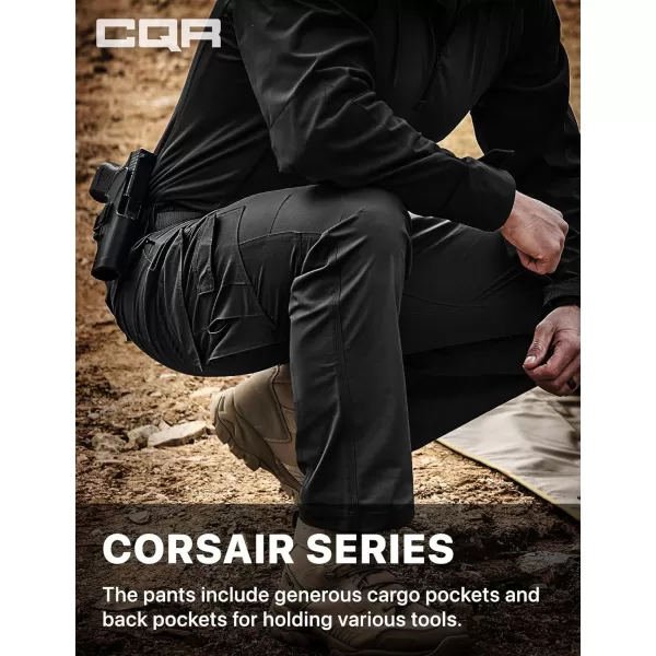 CQR Mens Utility Flex Cargo Pants ClassicFit Casual Stretch Work Pants Water Resistant Lightweight Tactical Hiking PantsCorsair Black