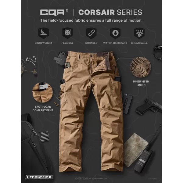 CQR Mens Utility Flex Cargo Pants ClassicFit Casual Stretch Work Pants Water Resistant Lightweight Tactical Hiking PantsCorsair Cougar