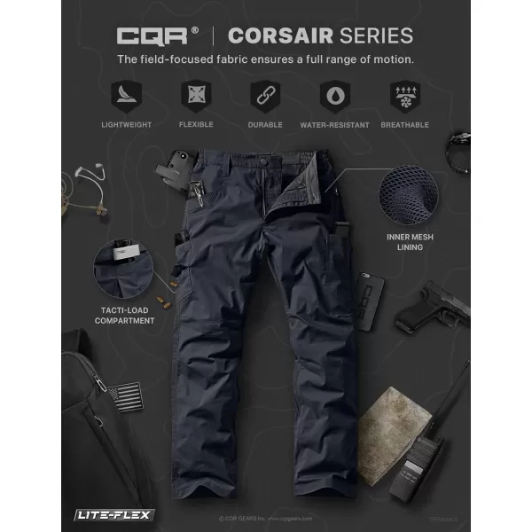 CQR Mens Utility Flex Cargo Pants ClassicFit Casual Stretch Work Pants Water Resistant Lightweight Tactical Hiking PantsCorsair Operator Navy