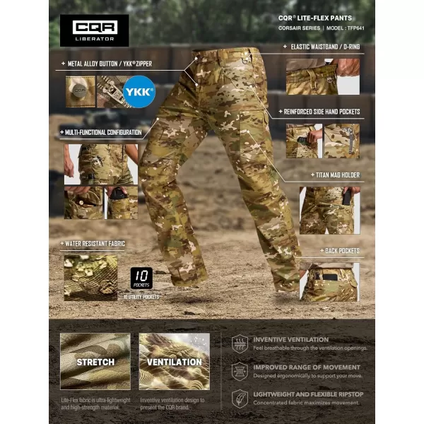 CQR Mens Utility Flex Cargo Pants ClassicFit Casual Stretch Work Pants Water Resistant Lightweight Tactical Hiking PantsCorsair Utility Camo