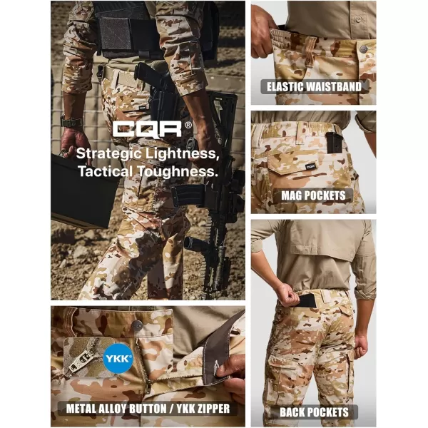 CQR Mens Utility Flex Cargo Pants ClassicFit Casual Stretch Work Pants Water Resistant Lightweight Tactical Hiking PantsCorsair Utility Camo Dune