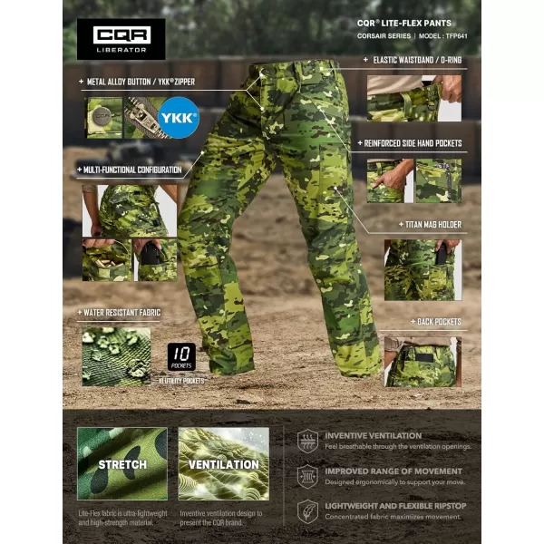 CQR Mens Utility Flex Cargo Pants ClassicFit Casual Stretch Work Pants Water Resistant Lightweight Tactical Hiking PantsCorsair Utility Camo Monsoon