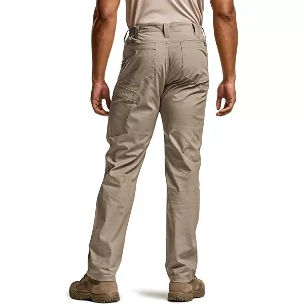 CQR Mens Utility Flex Cargo Pants ClassicFit Casual Stretch Work Pants Water Resistant Lightweight Tactical Hiking PantsNegotiator Alamo Khaki