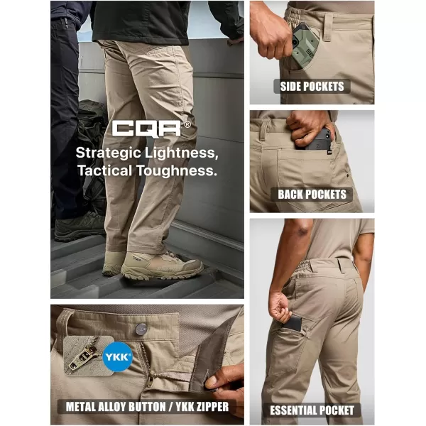 CQR Mens Utility Flex Cargo Pants ClassicFit Casual Stretch Work Pants Water Resistant Lightweight Tactical Hiking PantsNegotiator Alamo Khaki