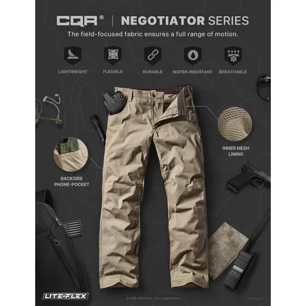 CQR Mens Utility Flex Cargo Pants ClassicFit Casual Stretch Work Pants Water Resistant Lightweight Tactical Hiking PantsNegotiator Alamo Khaki