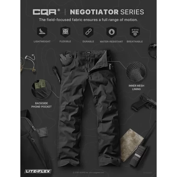 CQR Mens Utility Flex Cargo Pants ClassicFit Casual Stretch Work Pants Water Resistant Lightweight Tactical Hiking PantsNegotiator Black