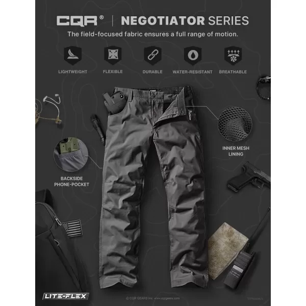 CQR Mens Utility Flex Cargo Pants ClassicFit Casual Stretch Work Pants Water Resistant Lightweight Tactical Hiking PantsNegotiator Charcoal