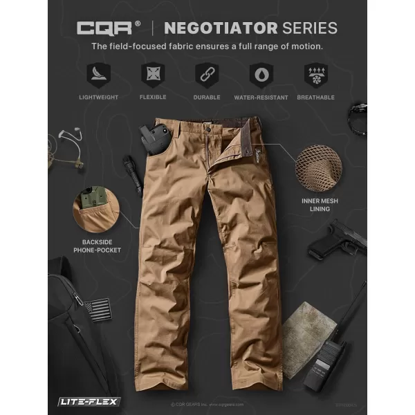 CQR Mens Utility Flex Cargo Pants ClassicFit Casual Stretch Work Pants Water Resistant Lightweight Tactical Hiking PantsNegotiator Cougar