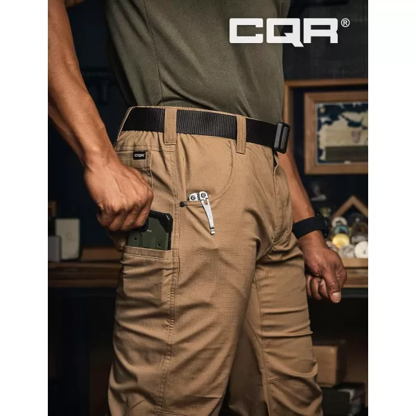 CQR Mens Utility Flex Cargo Pants ClassicFit Casual Stretch Work Pants Water Resistant Lightweight Tactical Hiking PantsNegotiator Cougar