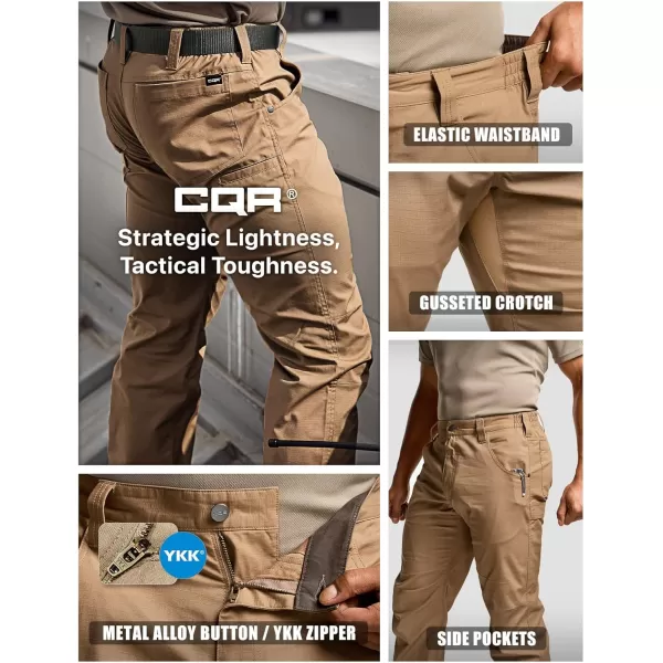 CQR Mens Utility Flex Cargo Pants ClassicFit Casual Stretch Work Pants Water Resistant Lightweight Tactical Hiking PantsNegotiator Cougar