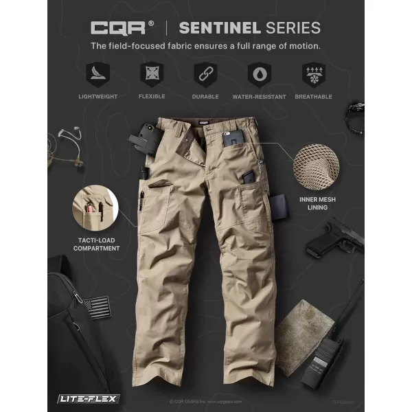 CQR Mens Utility Flex Cargo Pants ClassicFit Casual Stretch Work Pants Water Resistant Lightweight Tactical Hiking PantsSentinel Alamo Khaki