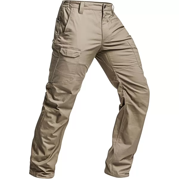 CQR Mens Utility Flex Cargo Pants ClassicFit Casual Stretch Work Pants Water Resistant Lightweight Tactical Hiking PantsSentinel Alamo Khaki