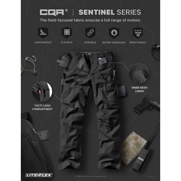 CQR Mens Utility Flex Cargo Pants ClassicFit Casual Stretch Work Pants Water Resistant Lightweight Tactical Hiking PantsSentinel Black