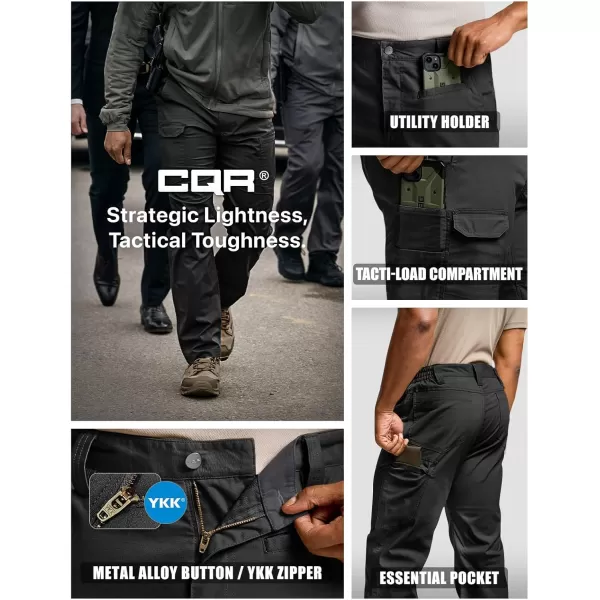 CQR Mens Utility Flex Cargo Pants ClassicFit Casual Stretch Work Pants Water Resistant Lightweight Tactical Hiking PantsSentinel Black