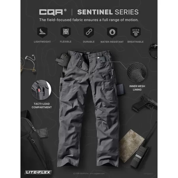 CQR Mens Utility Flex Cargo Pants ClassicFit Casual Stretch Work Pants Water Resistant Lightweight Tactical Hiking PantsSentinel Charcoal