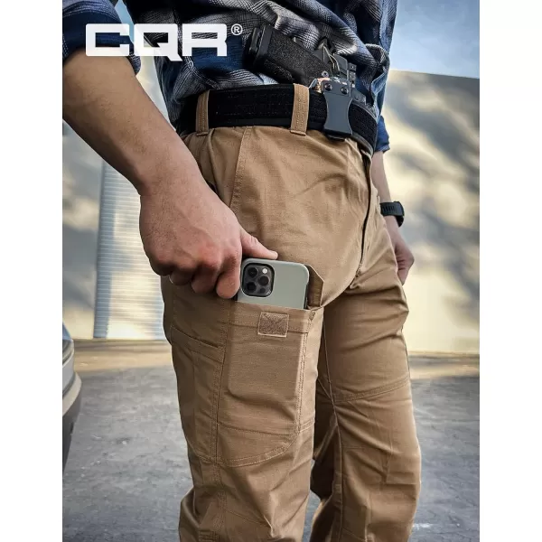 CQR Mens Utility Flex Cargo Pants ClassicFit Casual Stretch Work Pants Water Resistant Lightweight Tactical Hiking PantsSentinel Cougar