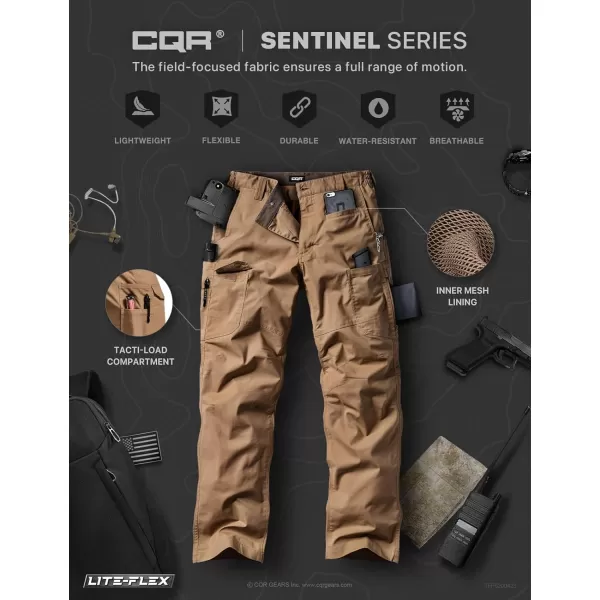 CQR Mens Utility Flex Cargo Pants ClassicFit Casual Stretch Work Pants Water Resistant Lightweight Tactical Hiking PantsSentinel Cougar