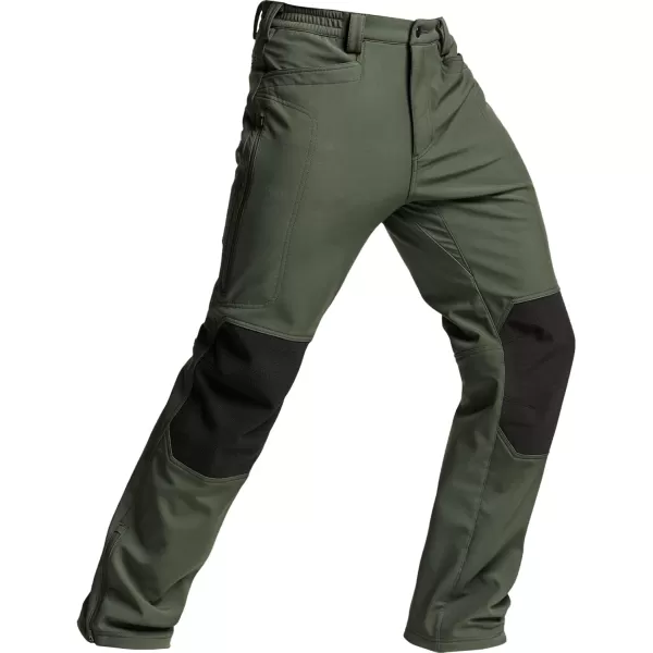 CQR Mens Winter Waterproof Tactical Pants Softshell Fleece Lined Snow Ski Cargo Pants Thermal Outdoor Hiking Work PantsExpedition Olive