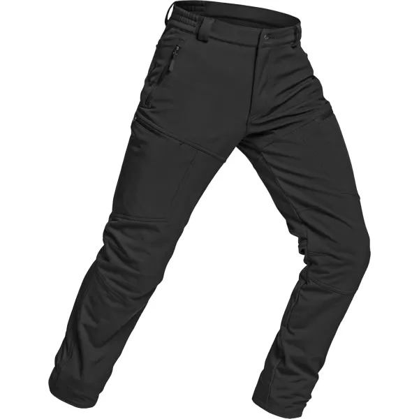 CQR Mens Winter Waterproof Tactical Pants Softshell Fleece Lined Snow Ski Cargo Pants Thermal Outdoor Hiking Work PantsSide Zipper Pocket Black