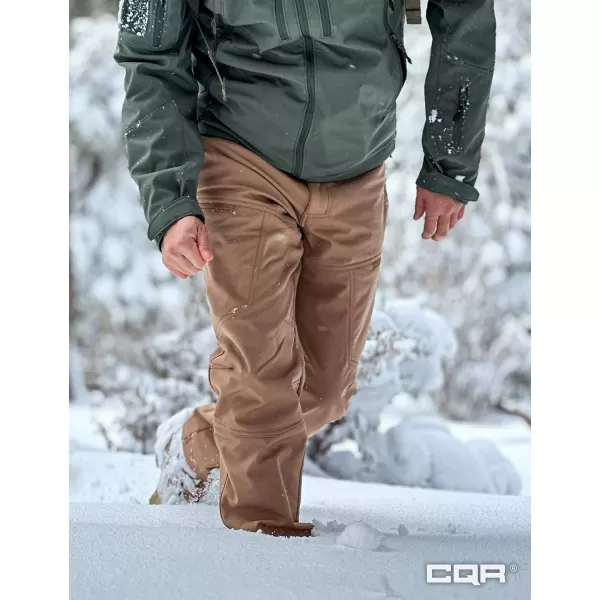 CQR Mens Winter Waterproof Tactical Pants Softshell Fleece Lined Snow Ski Cargo Pants Thermal Outdoor Hiking Work PantsSide Zipper Pocket Coyote