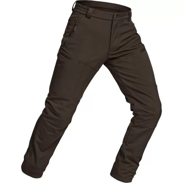 CQR Mens Winter Waterproof Tactical Pants Softshell Fleece Lined Snow Ski Cargo Pants Thermal Outdoor Hiking Work PantsSide Zipper Pocket Dark Brown