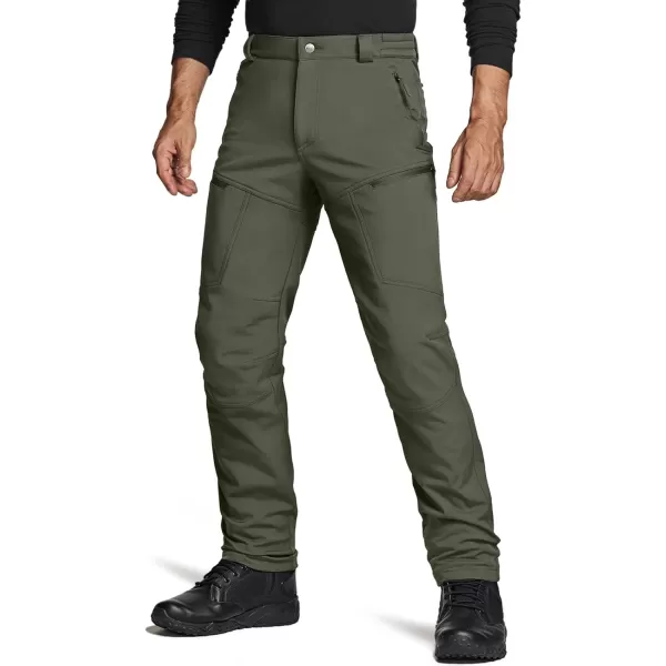 CQR Mens Winter Waterproof Tactical Pants Softshell Fleece Lined Snow Ski Cargo Pants Thermal Outdoor Hiking Work PantsSide Zipper Pocket Olive