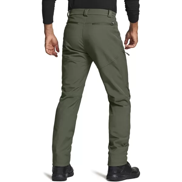 CQR Mens Winter Waterproof Tactical Pants Softshell Fleece Lined Snow Ski Cargo Pants Thermal Outdoor Hiking Work PantsSide Zipper Pocket Olive