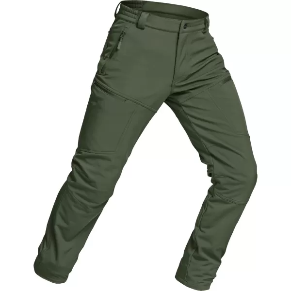 CQR Mens Winter Waterproof Tactical Pants Softshell Fleece Lined Snow Ski Cargo Pants Thermal Outdoor Hiking Work PantsSide Zipper Pocket Olive