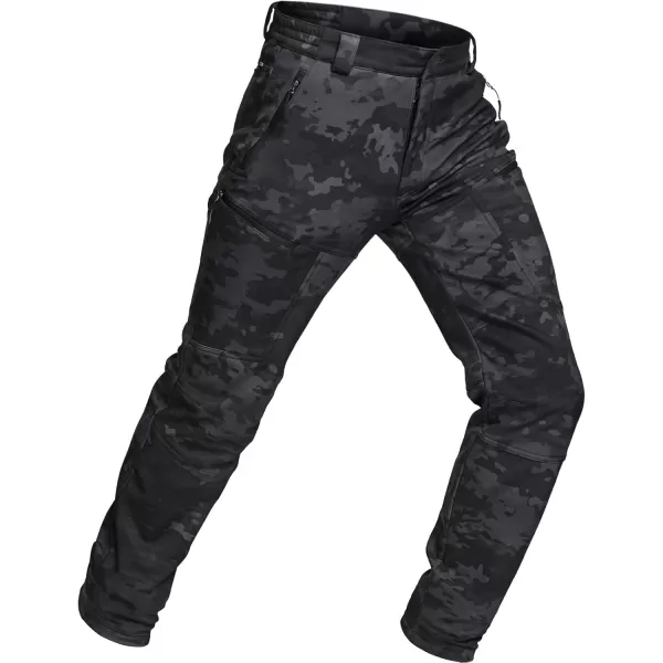 CQR Mens Winter Waterproof Tactical Pants Softshell Fleece Lined Snow Ski Cargo Pants Thermal Outdoor Hiking Work PantsSide Zipper Pocket Utility Camo Black