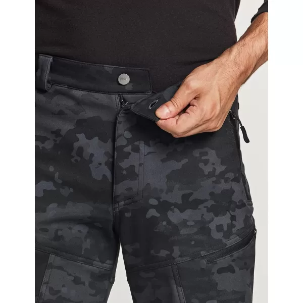 CQR Mens Winter Waterproof Tactical Pants Softshell Fleece Lined Snow Ski Cargo Pants Thermal Outdoor Hiking Work PantsSide Zipper Pocket Utility Camo Black