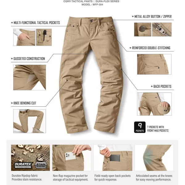 CQR Womens Flex Stretch Tactical Pants Outdoor Hiking Pants with Pockets Water Resistant Ripstop Work PantsFlexy Stratight Khaki