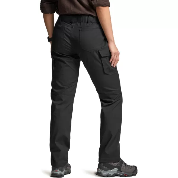 CQR Womens Flex Stretch Tactical Pants Water Resistant Ripstop Work Pants Outdoor Hiking Cargo Pants with PocketsVanguard Black