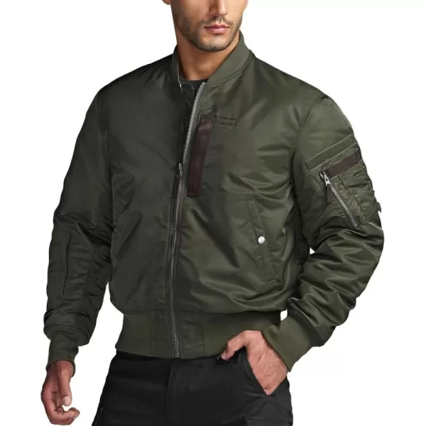 CQR Mens Casual Bomber Jacket Outdoor FallWinter ZipUp Windbreaker Water Resistant Padded MA1 Flight Jacket with PocketNavigator Army Green