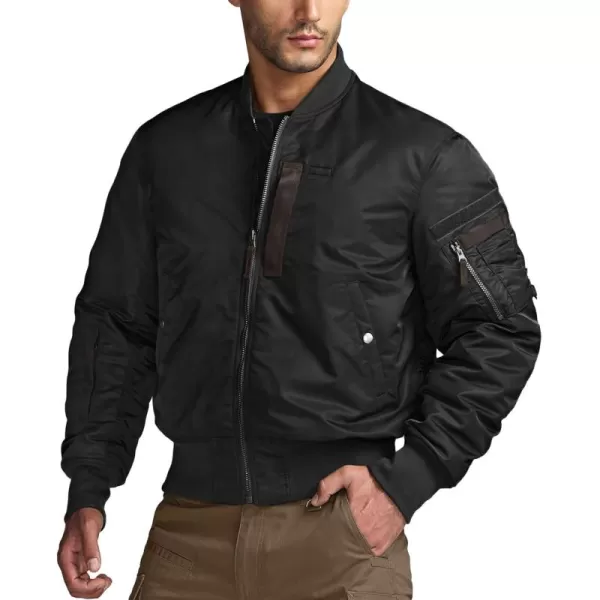 CQR Mens Casual Bomber Jacket Outdoor FallWinter ZipUp Windbreaker Water Resistant Padded MA1 Flight Jacket with PocketNavigator Black