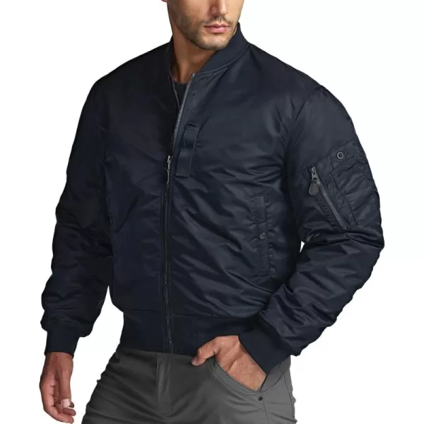 CQR Mens Casual Bomber Jacket Outdoor FallWinter ZipUp Windbreaker Water Resistant Padded MA1 Flight Jacket with PocketWatcher Operator Navy