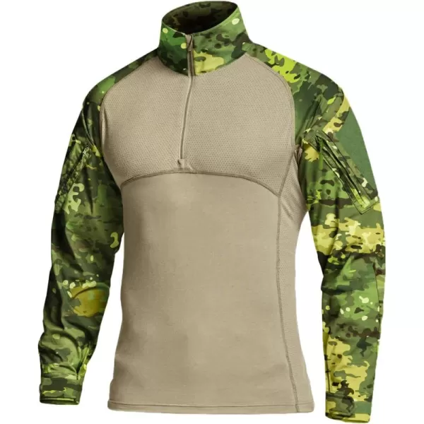 CQR Mens Combat Shirt Tactical 14 Zip Long Sleeve Military BDU Shirts Camo EDC Top with PocketsRaider Monsoon Camo