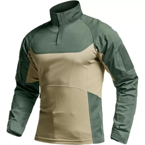 CQR Mens Combat Shirt Tactical 14 Zip Long Sleeve Military BDU Shirts Camo EDC Top with PocketsRaider Pro Green Kelp