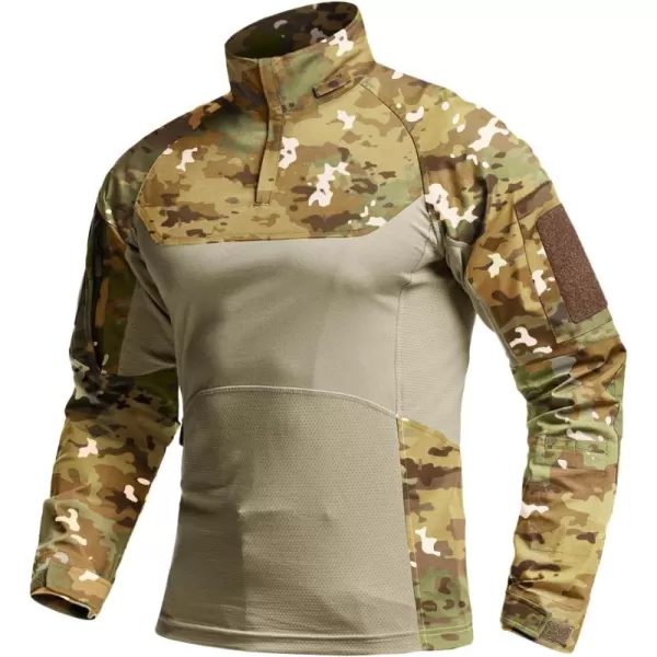 CQR Mens Combat Shirt Tactical 14 Zip Long Sleeve Military BDU Shirts Camo EDC Top with PocketsRaider Pro Utility Camo