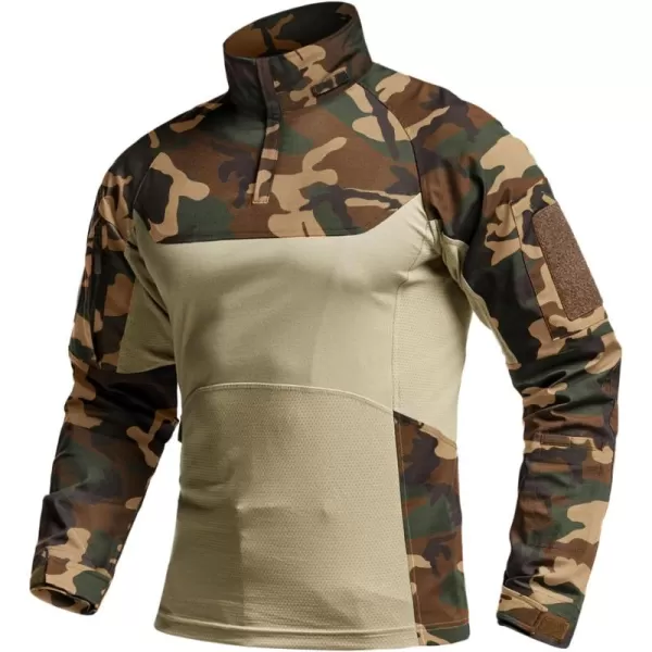 CQR Mens Combat Shirt Tactical 14 Zip Long Sleeve Military BDU Shirts Camo EDC Top with PocketsRaider Pro Woodland