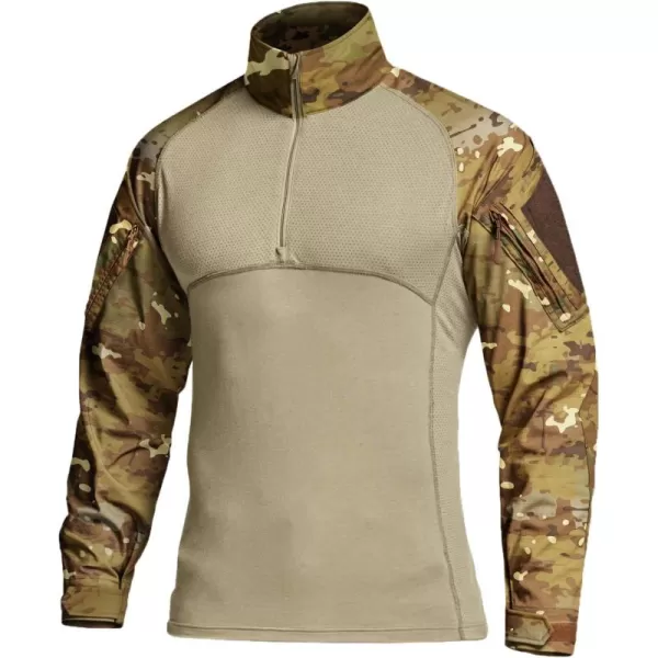 CQR Mens Combat Shirt Tactical 14 Zip Long Sleeve Military BDU Shirts Camo EDC Top with PocketsRaider Utility Camo