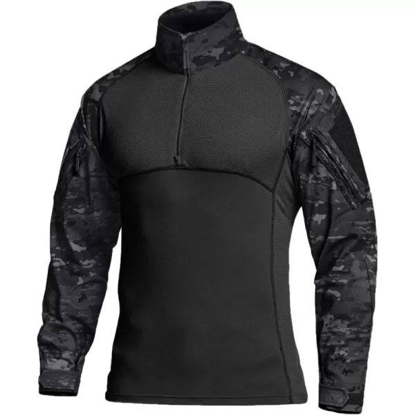 CQR Mens Combat Shirt Tactical 14 Zip Long Sleeve Military BDU Shirts Camo EDC Top with PocketsRaider Utility Camo Black