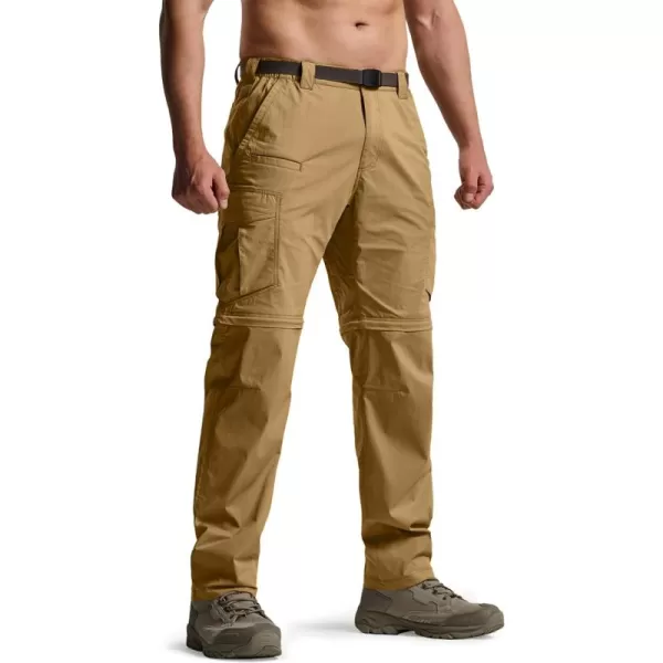 CQR Mens Convertible Cargo Tactical Pants Water Resistant Outdoor Hiking Pants Zip Off Lightweight Stretch Work PantsRunyon Cargo With Belt Cougar