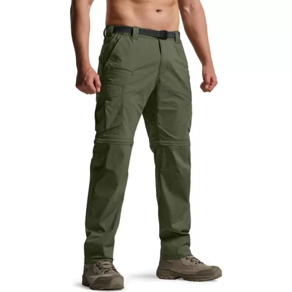 CQR Mens Convertible Cargo Tactical Pants Water Resistant Outdoor Hiking Pants Zip Off Lightweight Stretch Work PantsRunyon Cargo With Belt Green Kelp