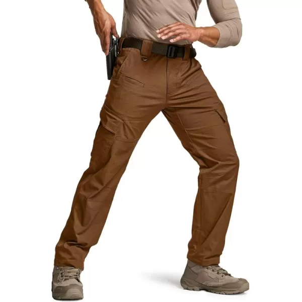 CQR Mens Flex Ripstop Tactical Pants Water Resistant Stretch Cargo Pants Lightweight EDC Hiking Work PantsDura Flex Copper Brown