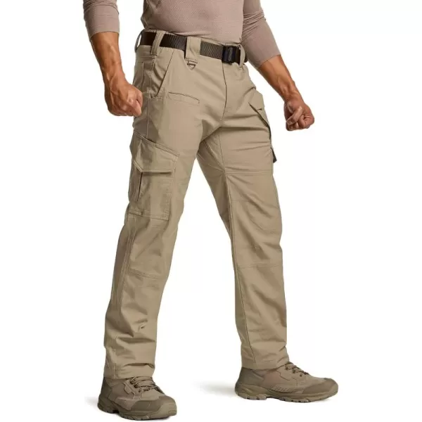 CQR Mens Flex Ripstop Tactical Pants Water Resistant Stretch Cargo Pants Lightweight EDC Hiking Work PantsDura Flex Mag Pocket Alamo Khaki