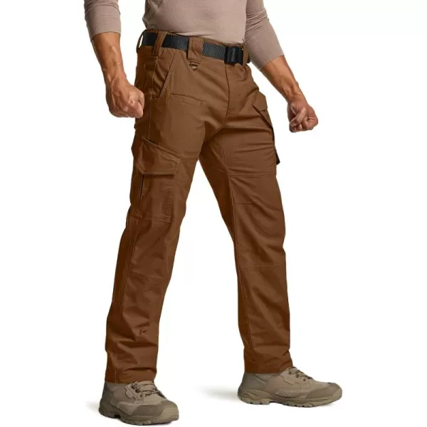 CQR Mens Flex Ripstop Tactical Pants Water Resistant Stretch Cargo Pants Lightweight EDC Hiking Work PantsDura Flex Mag Pocket Copper Brown