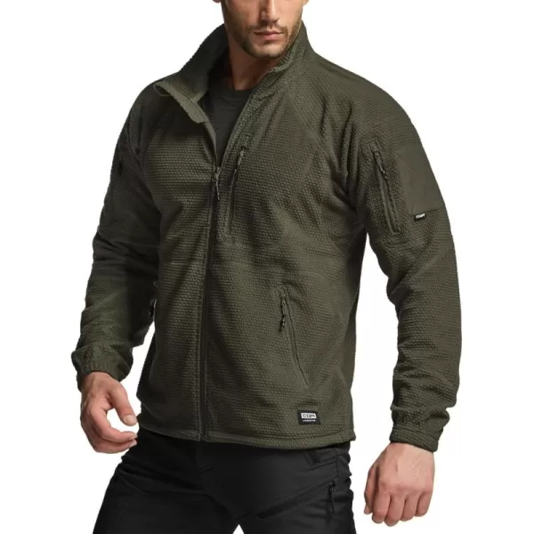 CQR Mens FullZip Tactical Jacket Soft Warm Military Winter Fleece Jackets Outdoor Windproof Coats with Zipper PocketsGrid Fleece Olive Green