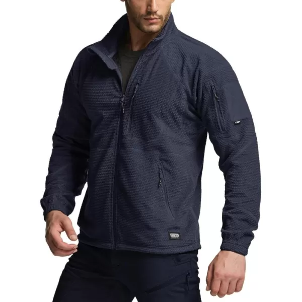 CQR Mens FullZip Tactical Jacket Soft Warm Military Winter Fleece Jackets Outdoor Windproof Coats with Zipper PocketsGrid Fleece Operator Navy